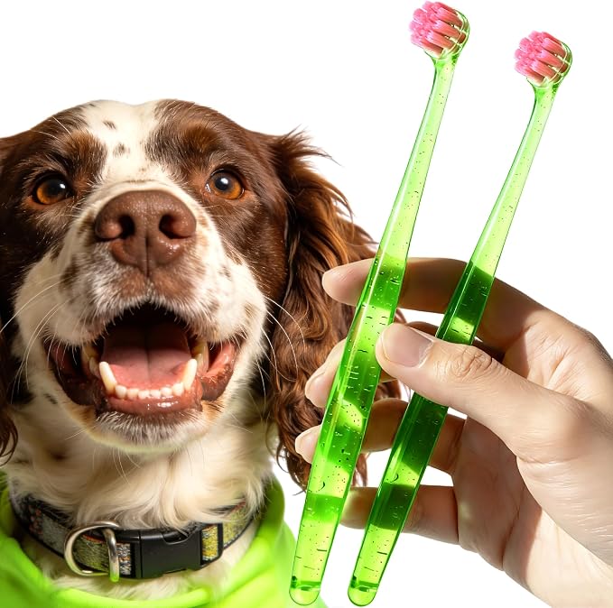 Dog Toothbrush for Medium and Large Dogs, 2pcs, Ultra Soft Bristle, Long-Lasting Handle, Pet Tooth Brush and Dog Dental Care Kit, Super Thin Bristle Gentle on Gum for Sensitive Pets, Green