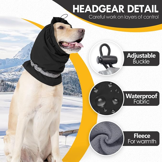 Dog Ear Cover Adjustable Ear Protection Winter Warm Outdoor Rainproof Travel Coldproof Dog Neck Wrap Black M