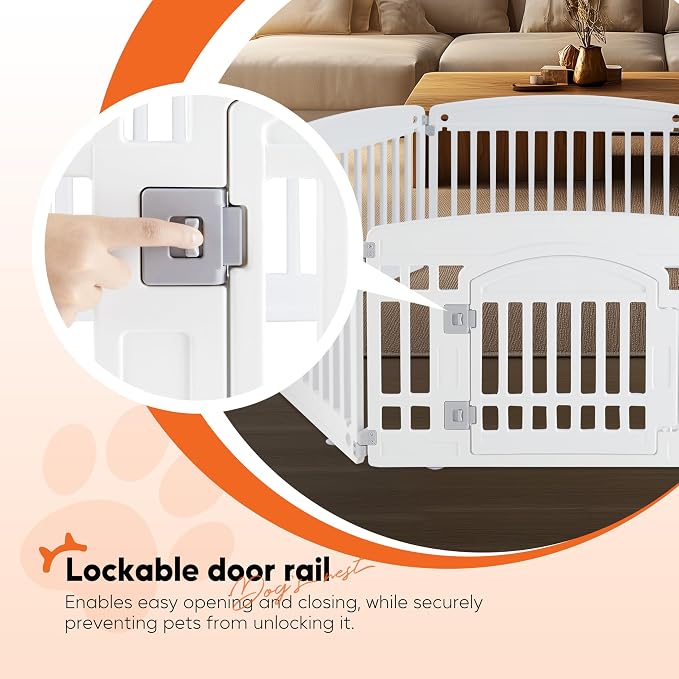 HealSmart 24 Inch 6-Panel Pet Playpen, Sturdy Dog Playpen with Safety Locking Door, Foldable & Portable Design for Puppies, Small & Medium Dogs, White