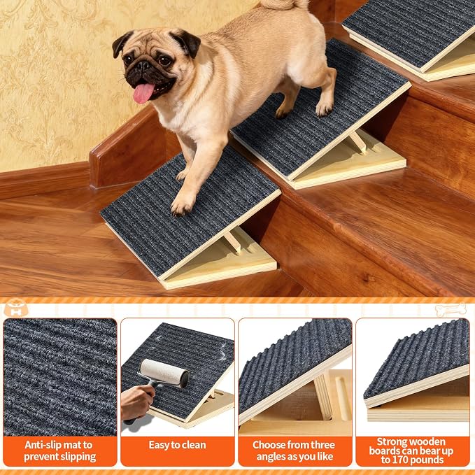 TNELTUEB 4 Pack Upgraded Dog Ramps for Stairs, Adjustable Stair ramp for Dogs,Portable Dog Stairs with Mat for Small Dogs and Cats, Non-Slip Pet Steps for Elderly or Injured Pets