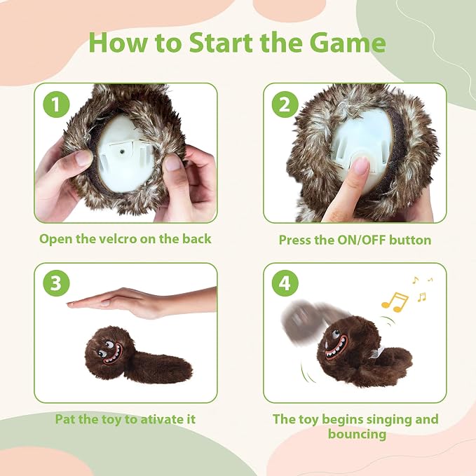 PETGEEK Vibrating Squeaky Dog Ball, USB Rechargeable 350mAh Toy, Brown | Motion-Activated Vibrating Dog Ball, Built-In Recording & Music, Crinkle Plush Cover, Squeaky Interactive Toy for All Dogs