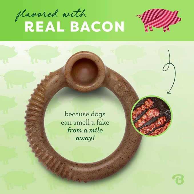 Benebone Medium 4-Pack Dog Chew Toys for Aggressive Chewers, Made in USA, 60lbs and Under & Ring Durable Dog Chew Toy for Aggressive Chewers, Real Bacon, Made in USA, Medium