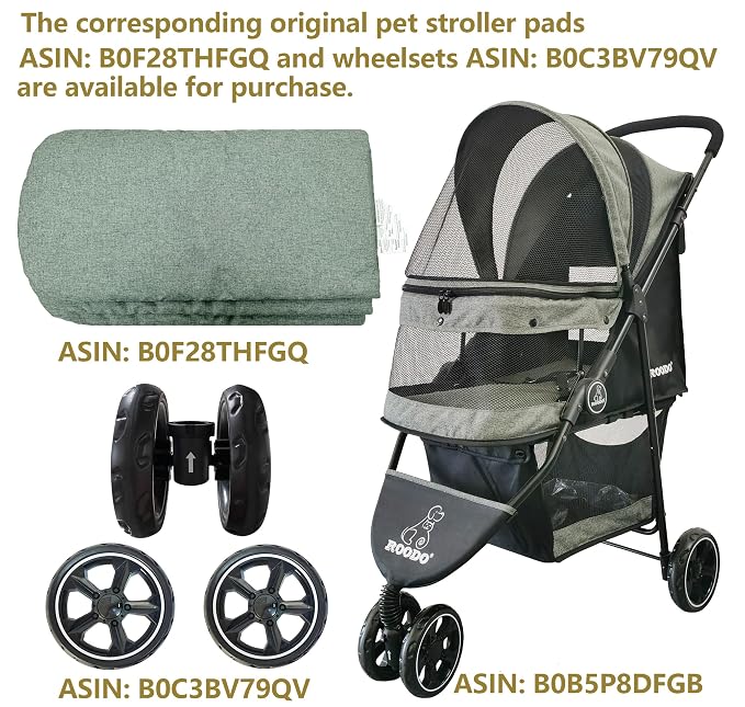 ROODO 3-Wheel Pet Stroller - Cationic Ash, up to 30lbs