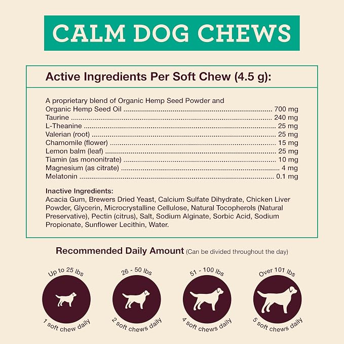 Hemp Well Calm Soft Chews for Dogs, Organic Stress Relief for Pets, 120ct