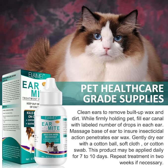 newseel Ear Mite Treatment for Dogs and Cats, Relief for Dogs and Cats Suffering from Ear Mites for Cats & Dog Yeast Infection, Pets Ear Cleaning Drops with Soothing Aloe (1)