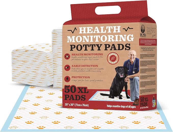 Dr. Pol Veterinarian-Approved Health Monitoring Puppy Pads - Ultra Absorbent, Leakproof Training Pads for Dogs with Color-Changing Technology – 50 Count, XL, 28"x30" – Fresh Scented
