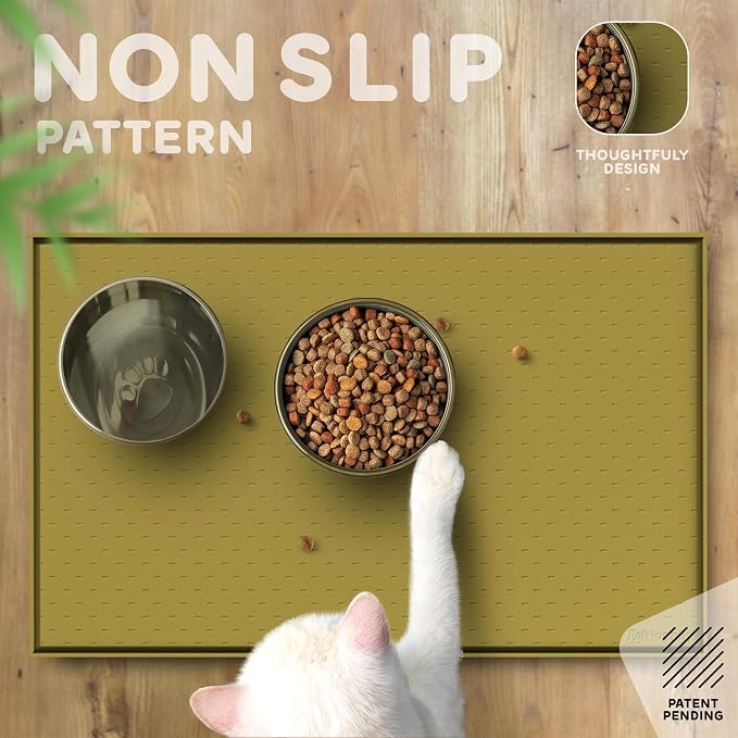 Dog Food Mat - 24x15 Raised Edges Dogs Mat for Food and Water Prevent Spill, Waterproof Cat Food Mats Protect Floors, Easy Clean Dog Bowl Mats for Food and Water, Silicone Pet Feeding Placemats