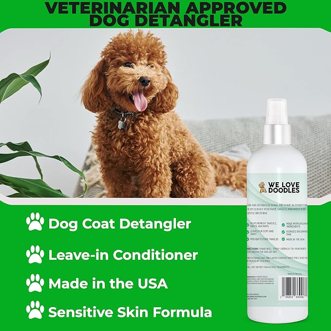 Dog Detangler Spray, Leave-in Conditioner Spray for Dogs, Lavender, 16 OZ | Best Detangling & Dematting Spray for Dogs, Tangled & Matted Hair Remover for Goldendoodles, Doodles & Poodles, Made in USA