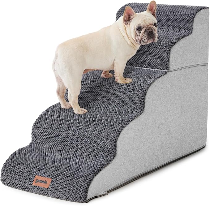 ZOMISIA Dog Stairs Ramp for High Beds Up to 25" - 5 Step Pet Stairs for Small to Large Dogs, 35D Foam Dog Steps for Couch with Non-Slip Bottom Grey