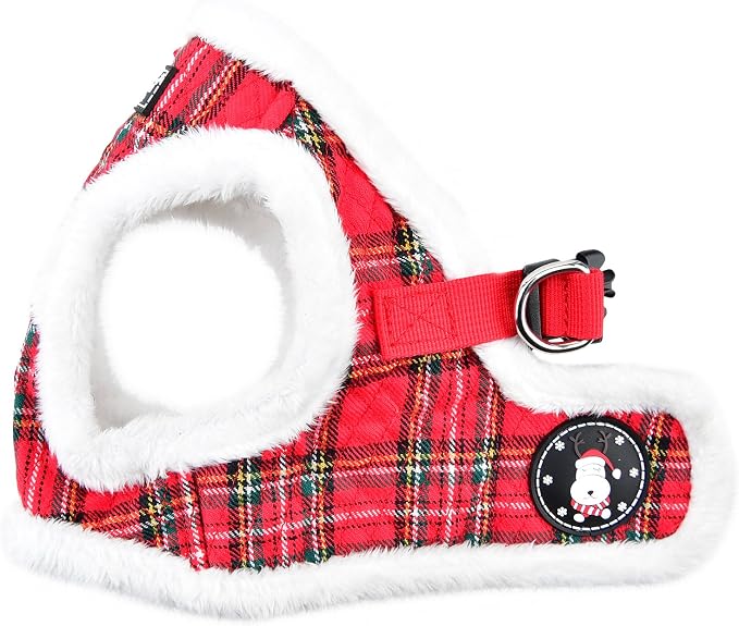 Puppia Blitzen Vest Dog Harness Step-in Warm Winter Christmas Holiday Harness for Small and Medium Dog, Checkered Red, X-Large