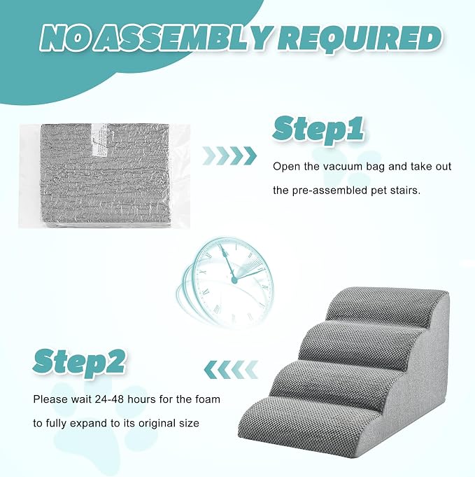 IFNOW Dog Stairs for Small Medium Dogs and Cats 19.7" H, 5-Step Studry Dog Steps for Bed, Couch, High Density Foam Pet Stairs for Dogs to Get on Bed, Non-Slip Balanced Curved Indoor Pet Ramp, Grey