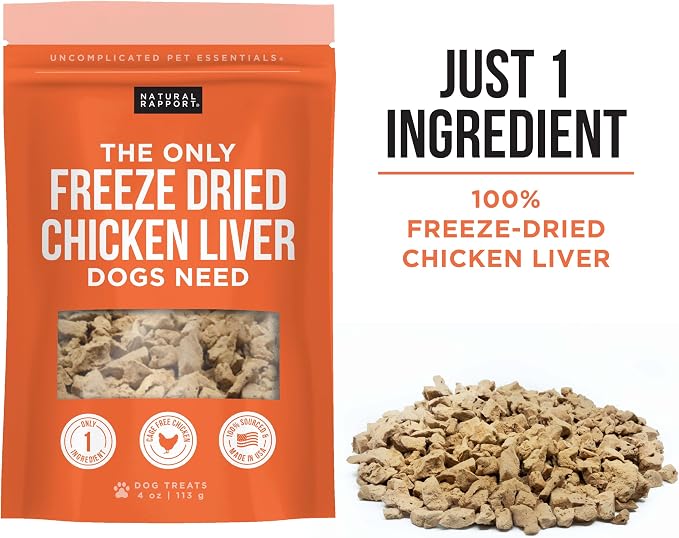 Natural Rapport Freeze-Dried Chicken Liver Treats, Single Ingredient, 4 oz