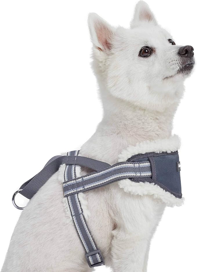 Blueberry Pet Soft & Comfy Multi-Colored Stripe Fleece Padded Chest Dog Harness, Chest Girth 30" - 38.5", Grey, Large, Adjustable No Pull Training Harness for Dogs