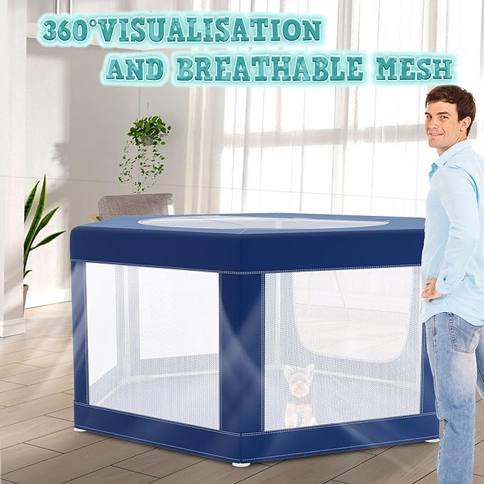 XVISHX 45x45 Inches Hexagonal Type Puppy Playpen, Dog Playpen for Puppies or Small Dogs, DogFence Pet Playpen for Indoor & Outdoor, Sturdy Safety Dog Pen with Thickened Fabric, Breathable Mesh