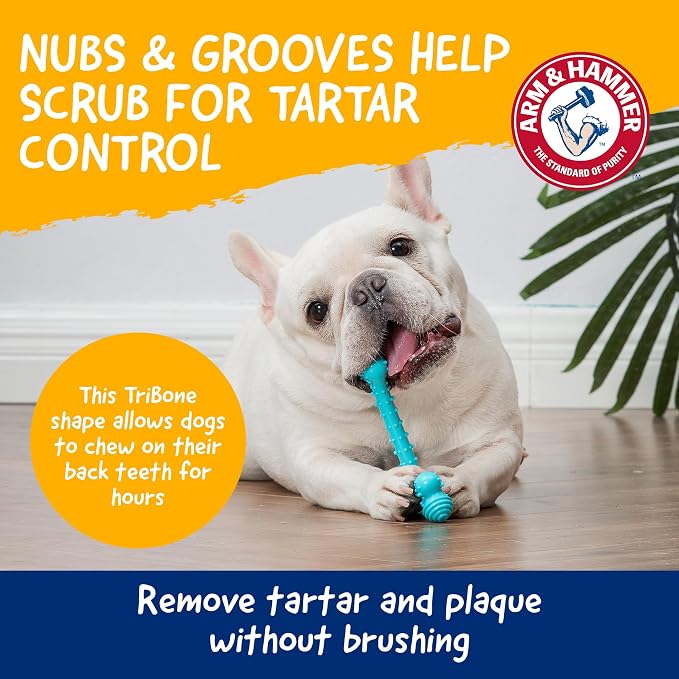 Arm & Hammer Nubbies T-Bone Dental Dog Chew Toy, Peanut Butter Flavor, 2-Pk | Durable nylon and TPR nubs clean teeth and gums, built for aggressive chewers