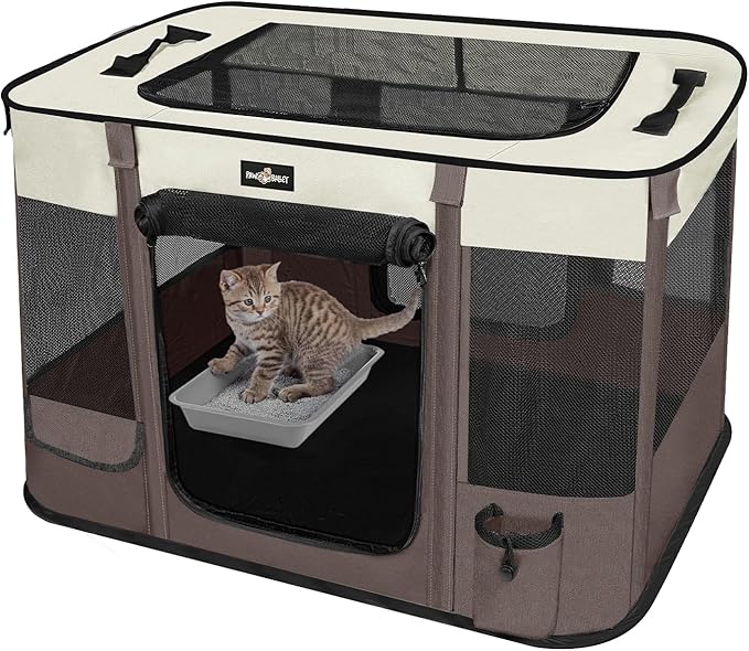 Paw Ballet Foldable Pet Kitten Playpen, Upgrade Waterproof Portable Cat Dog Playpen Kennel Tent for Small Dog Cat, Retractable Shade Cover, Indoor Outdoor Use for Small Pet.