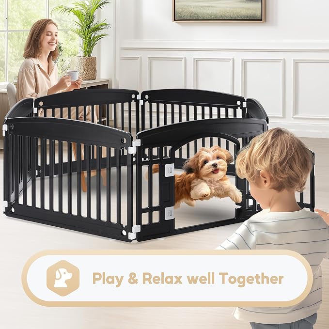 Simple Deluxe 24" 6-Panel Dog Playpen, Durable Pet Playpen with Secure Locking Door for Puppies & Small/Medium Dogs, Portable & Foldable Pet Fence, Black