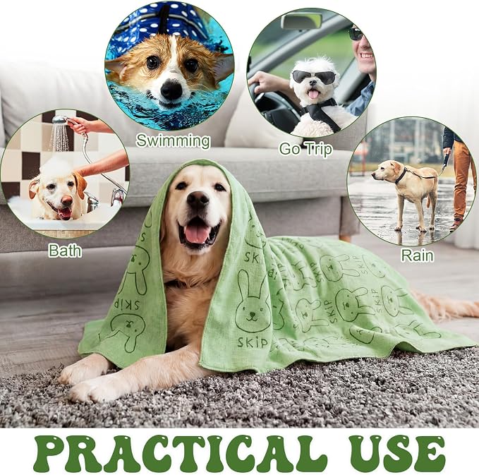 Peryiter 8 Pcs Dog Drying Towels Bulk 55'' x 28'' Pet Grooming Absorbent Microfiber Dog Bath Towels Quick Drying Puppy Bathing Towel for Small Medium Large Cats Pets Bathing Grooming (Green)