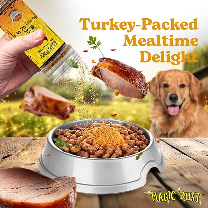 Magic Dust Turkey Jerky Topper, Single Protein Pet Food Topper for Dogs and Cats, Enhance Flavor & Elevate Mealtime Excitement for Picky Eaters - 3.5 Ounce Bottle in Turkey Flavor