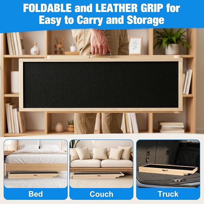 Tresbro Dog Ramp for Couch, 39.4'' Long 18''-23.6'' Height Pet Ramp | 6 Adjustable Height, Anti-Slip & Easy Clean Surface Mat, Capacity Up to 150LB, Easy to Store & Portable, Promote Joint Health