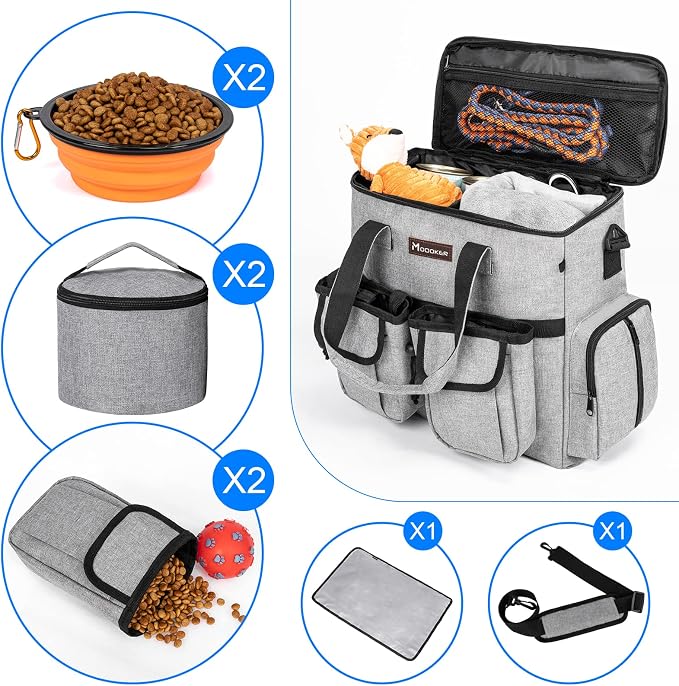 Dog Travel Bag, Airline Approved, with 2 Treat Training Pouches, Light Grey