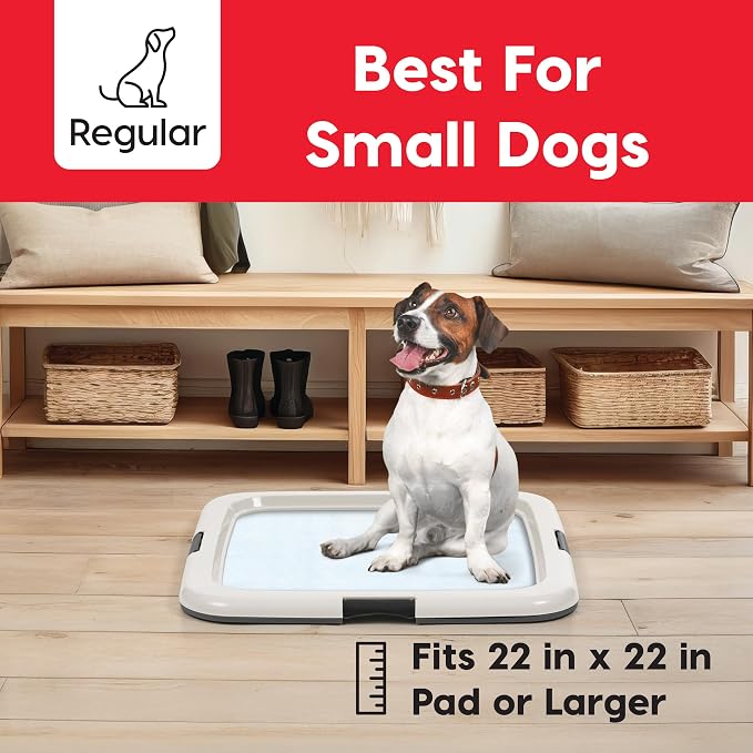 IRIS USA Pee Pad Holder for Dogs and Puppies, Potty Training Tray with Secured Latches, Non-Skid Feet, Leak Protection, Easy Clean Surface, Fits 22"x 22" Puppy Pads Size or Larger, Dark Gray