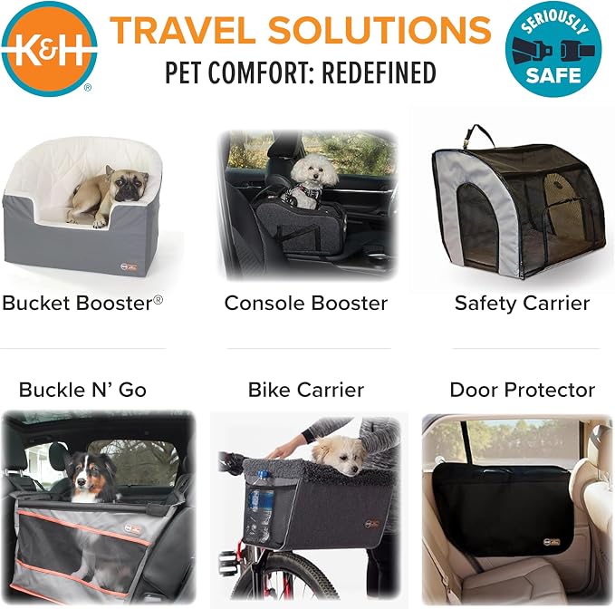 K&H Dog Car Seat, Travel Safety Carrier, Small, Gray/Black, 17x16x15in