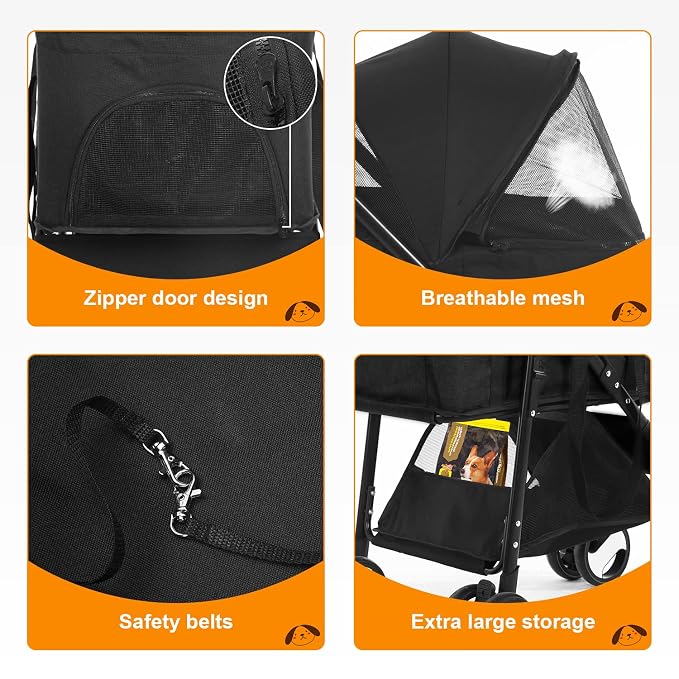 BestPet Premium 3-in-1 Pet Stroller - Black