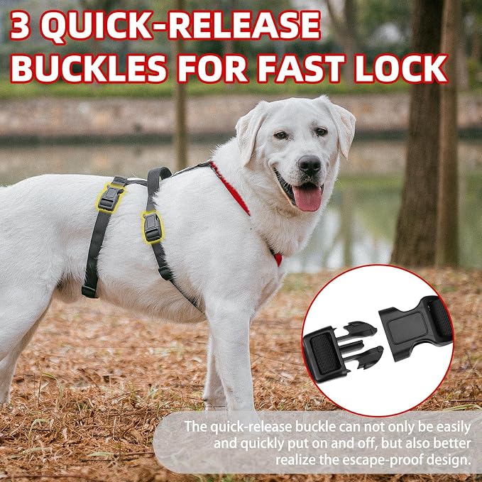 PUPTECK Escape Proof Dog Harness - No Pull Soft Padded Full Body Pet Halter Harness with Lift Handle for Small Medium Large Doggies Walking Hiking Hunting, Red & Black, L