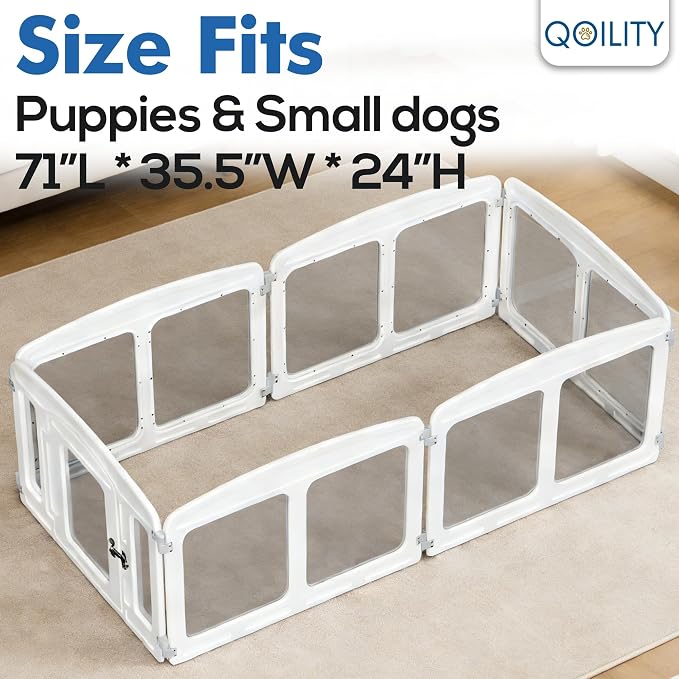 Clear Acrylic Dog Playpen Indoor, Height 24 inch, 6 Panels for Small and Puppy Dogs, White