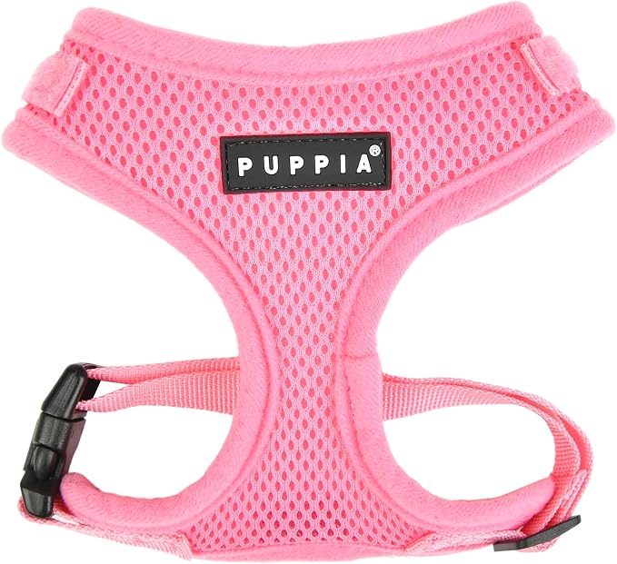 Puppia Soft Superior Dog Harness Air Mesh Over-The-Head All Season No Pull No Choke Walking Training Adjustable Neck & Chest for Small & Medium Dog - Pink - L