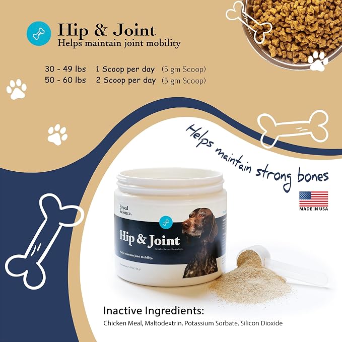 Hip and Joint Food Supplement for Dogs, Medium Breeds- Glucosamine and Chondroitin Powder with Green Lipped Mussel - Pain, Inflammation Relief with Vitamins - Senior Health Supplies for Arthritis