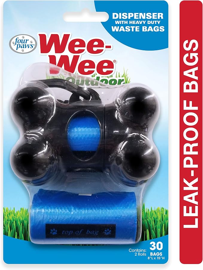 Four Paws Wee-Wee Outdoor Dog Waste Bag Dispenser with Heavy Duty Waste Bags 30 Count