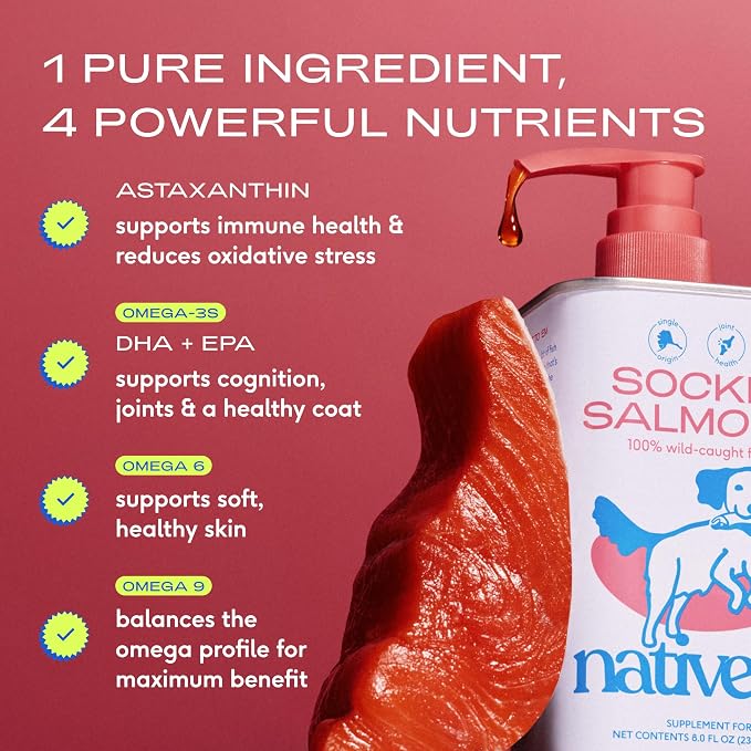 Native Pet Omega 3 Fish Oil (8 Oz.) & Sockeye Salmon Oil for Dogs (8 Oz.) - Promotes Healthy Skin, Shiny Coat, & Strong Joints - Made with Wild Alaskan Salmon for Dogs–Fast-Absorbing Omega 3 6 9