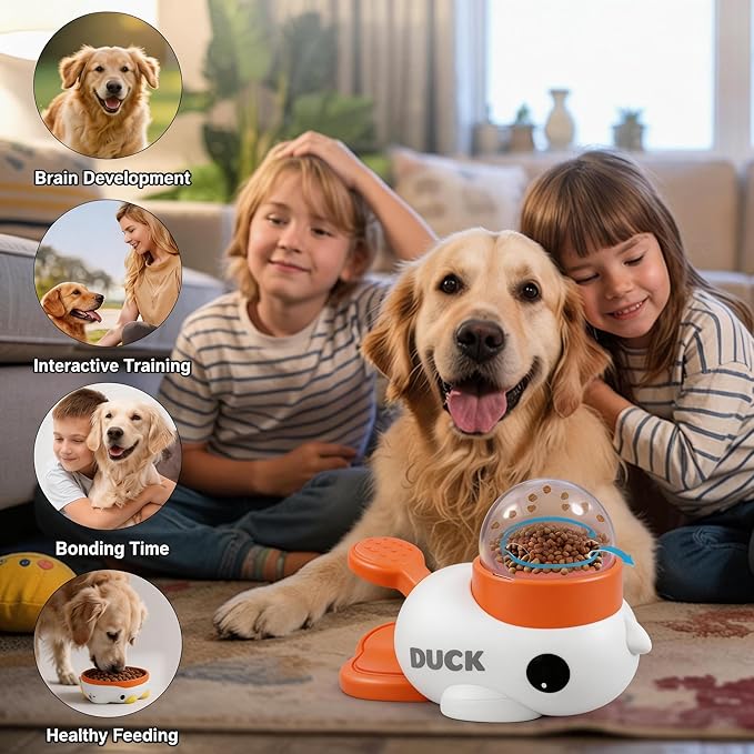 2-in-1 Dog Interactive Treat Dispenser Toy - Durable Food Puzzle Slow Feeder, Mentally Stimulating Toys, Duck Shape Enrichment Toys with Button