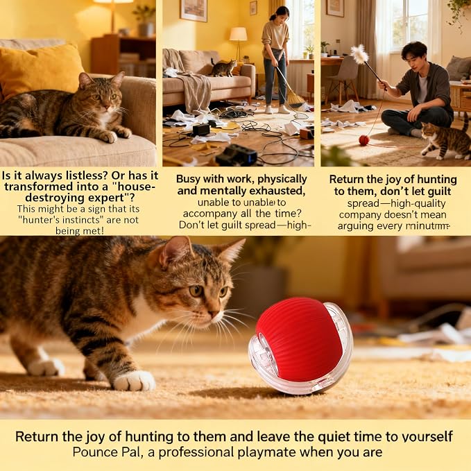 Cat Toy, 360° Automatic Rolling Smart Pet Ball Toys, Motion-Activated, Rechargeable, Four Modes, Three Speed Adjustment, Solve Your Cat's Boredom in Seconds (Pink)