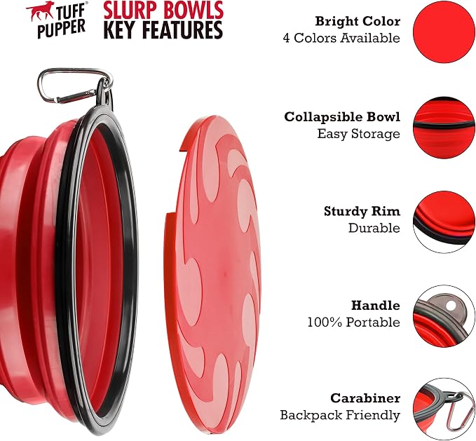 Tuff Pupper SuperBigSlurp Collapsible Dog Bowls, Two Pack, Red, 40oz