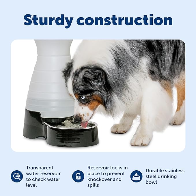 PetSafe Healthy Pet Water Station - Medium, 128 oz Capacity - Gravity Pet Water Fountain, Automatic Cat Water Fountain, Dog Water Fountain, Water Dispenser - Removable Stainless Steel Bowl Included