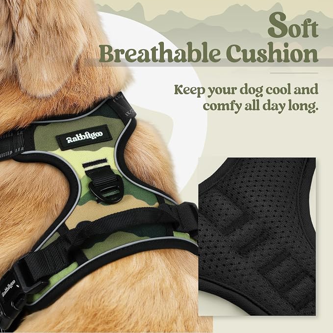 rabbitgoo Dog Harness, No Pull for Large Dogs with 2 Leash Clips, Pet Vest | No Choke with Handle, Adjustable Soft Padded, Reflective, Easy Control for Walking, Green Mountain, X-Large