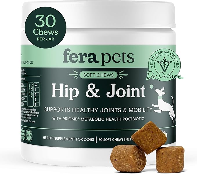 Fera Pets Hip & Joint Supplement for Dogs with Glucosamine, 30 Chews