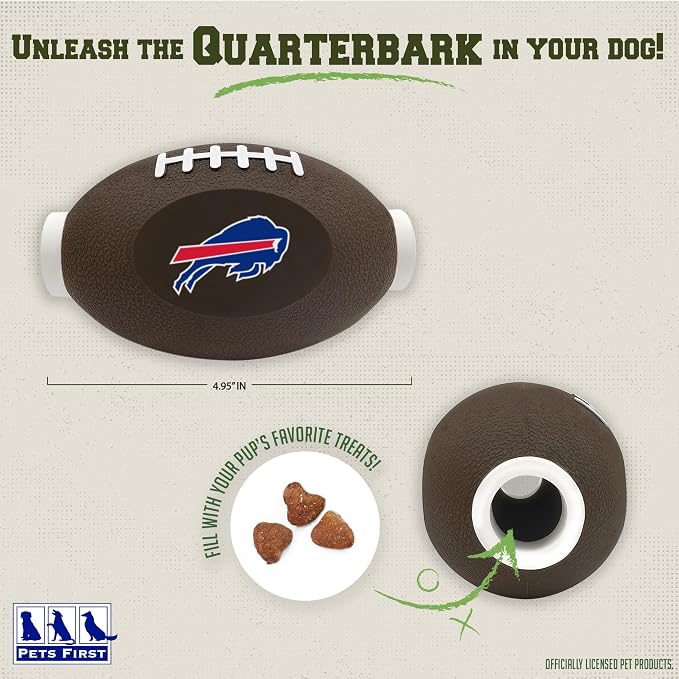 NFL Buffalo Bills Football Treat Dispensing Toy for Dogs and Cats, Rubber Ball Pet Toy, Interactive Fun Doggie Treat Toy, Natural Rubber Feeding Toy