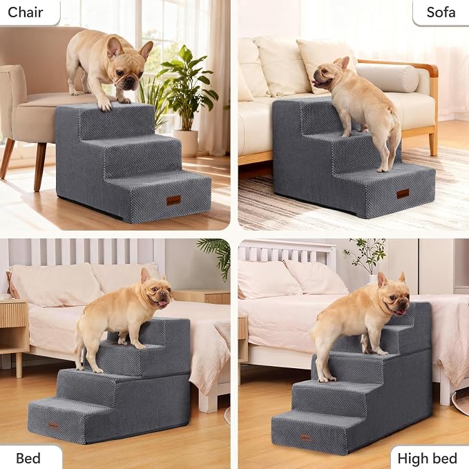 Aodisman Pet Stairs for High Bed, 5-Step Dog Stairs for Small Dogs, Indoor Non-Slip Dog Steps for Old Cats, Puppy, Small Medium Dogs,22.6" H,Gery