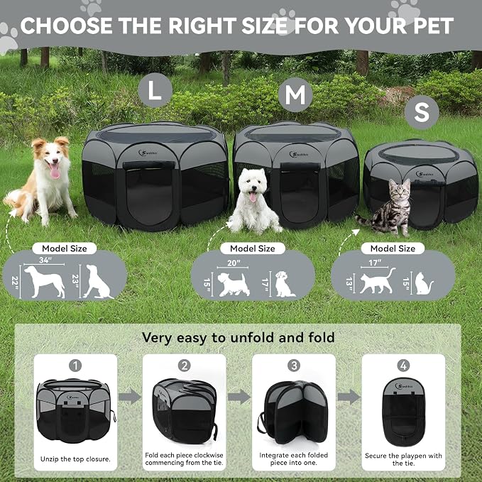 Siedihit Dark Grey Puppy Playpen for Large Dog Cat, Dogs Tent Crates Cage Indoor/Outdoor, Portable Pop Up Dog Kennel with Carrying Bag for Rabbits, (Dark Grey, Large)