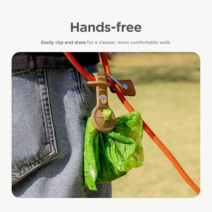 Dog Poop Bag Holder for Leash, Hands-Free Waste Bag Carrier with Carabiner Clip, Portable Pet Waste Bag Holder for Dog Walking, Running, Hiking, Bicycle (Ivory)