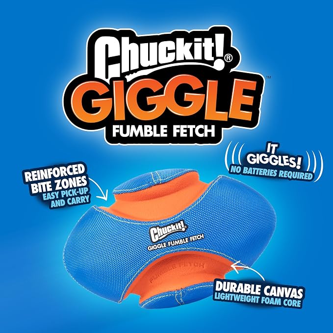 Chuckit! Giggle Fumble Fetch Ball Dog Toy 7.9", Makes Funny Giggle Sounds | Interactive, no batteries required, encourages active play for all breeds and sizes, keeps curious pups engaged every day