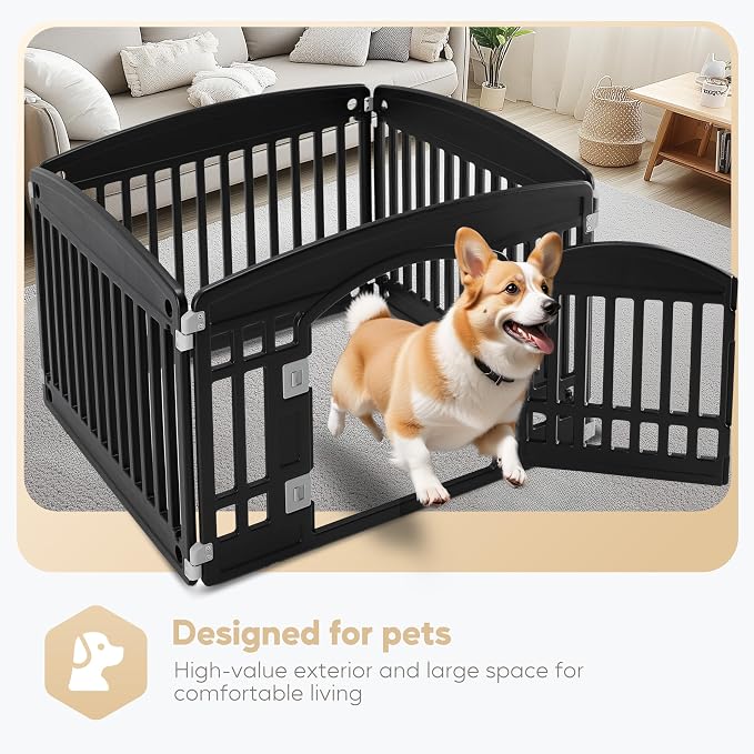 Simple Deluxe 24" 4-Panel Dog Playpen, Durable Pet Playpen with Secure Locking Door for Puppies & Small/Medium Dogs, Portable & Foldable Pet Fence, Black