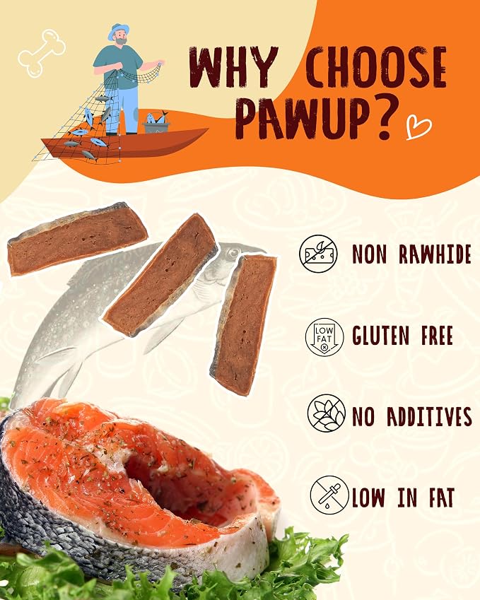 PAWUP Salmon Dog Treats, Smoked Salmon Jerky with Skin, 12.5 oz