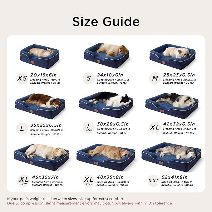 Bedsure Orthopedic Dog Beds for Small Dogs - Washable Small Dog Cat Bed Waterproof, Comfort Pet Couch Sofa with Washable Removable Cover, Pets Bed with Nonskid Bottom, Blue Navy, 24"