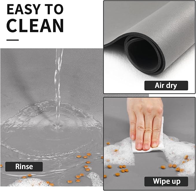 HotLive Dog Food Mat - Absorbent Cat Mat for Food and Water, No Stains Pet Feeding Bowl Mat, Easy to Clean Pet Placemats, Quick Dry Dog Water Dispenser Mat for Messy Drinkers | Paw Grey 18"x 34"