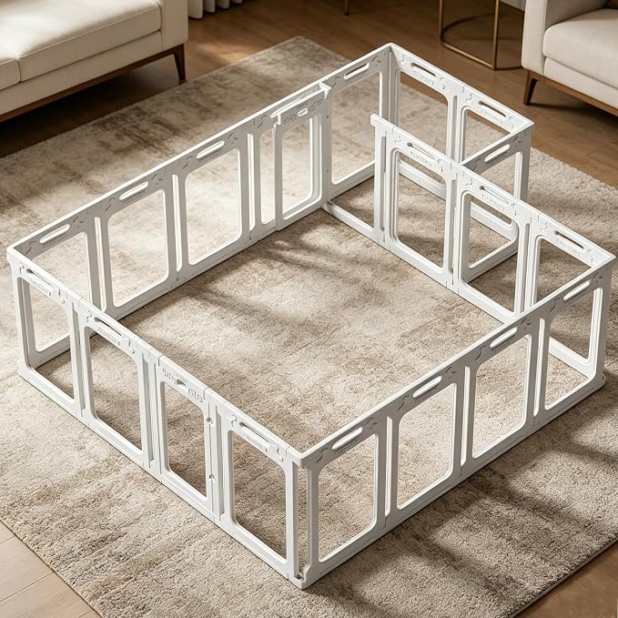 Clear Dog Playpen Extension Panel Set with 1 Door & 1 Side Panel, Height 24 inch, White